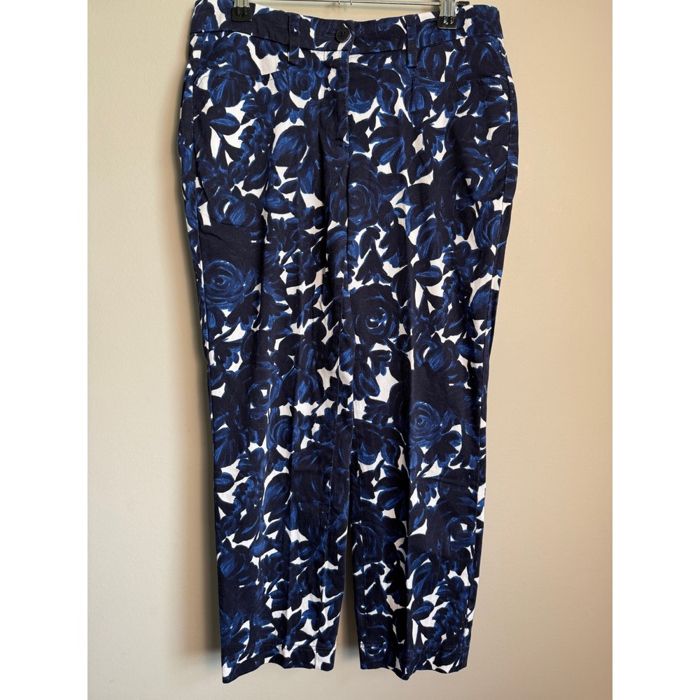 Cambio Raquel Floral Crop Trousers Womens 4 Blue White Floral Preppy Chic Luxury
